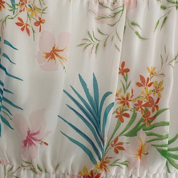 AS U WISH Cream & Tropical Floral Print High-Low Off The Shoulder Dress SKU1122 - Picture 11 of 12